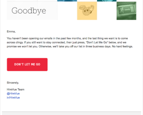 HireVue's automated email to unsubscribe.